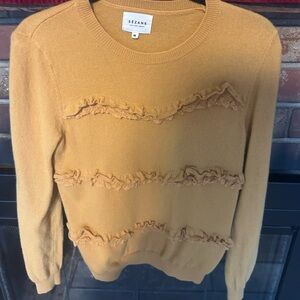 Women's Mustard Sweater with Ruffle Details Sezane.  No pilling.